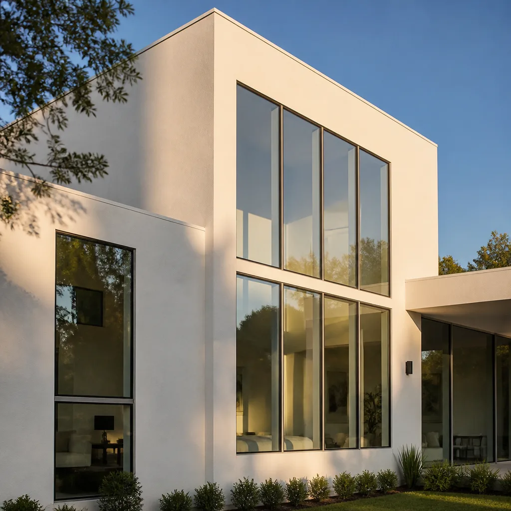 Modern home exterior featuring professional window installation and clean architecture. in Pasadena, TX